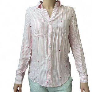 beachlunchlounge Pink and White Striped Button Down Shirt